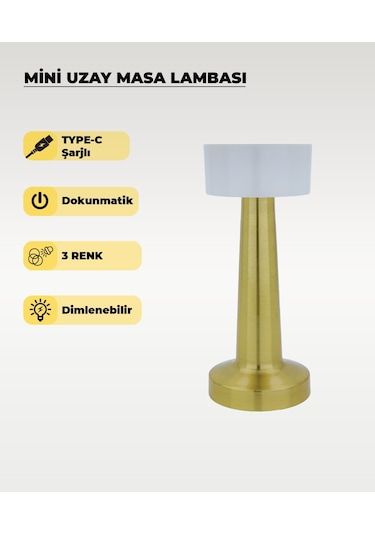 Gold Mini Uzay Masa Lambası - Dokunmatik - 3 Renk Işık Rose