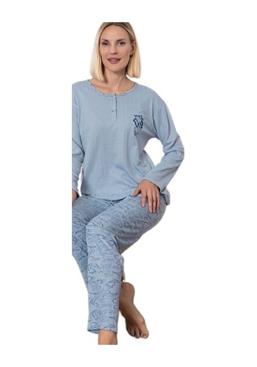 Mina Collection Kadın Pijama Takımı Uzun Kollu Yumuşak Dokulu E Acık Mav