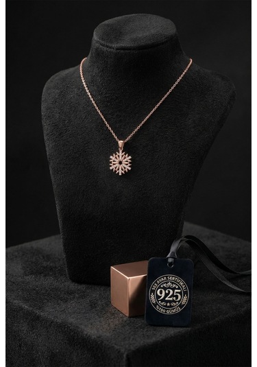 925 Ayar Zirkon Taşlı Rose Kar Tanesi Gümüş Kolye Rzn10028