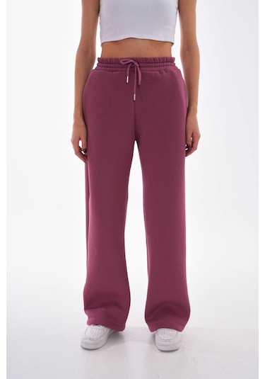 Kallima Vişne Kışlık Şardonlu Yüksek Bel Bol Paça Eşofman Altı Gülkurusu