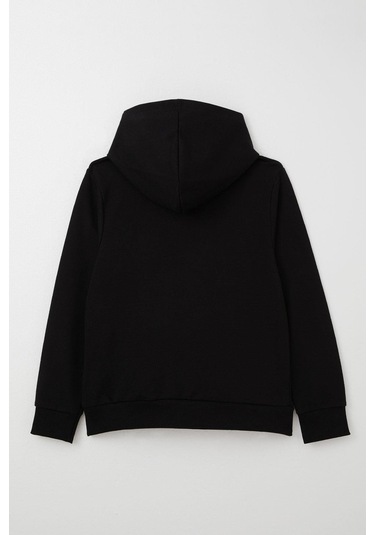 Breeze Erkek Çocuk Sweatshirt Yazı Baskılı Kanguru Cepli Kapüşonlu 8-14 Yaş, Siyah Siyah