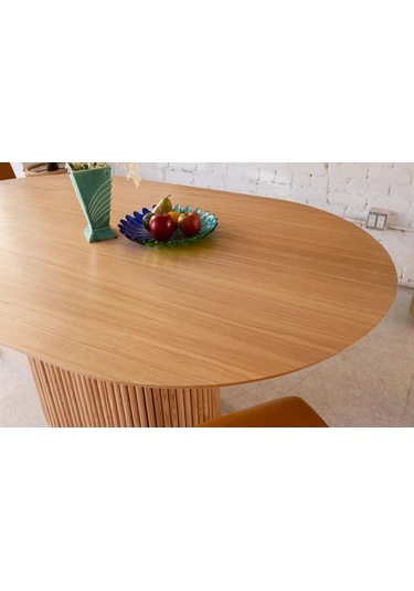 Luna Oval Natural Ahşap Bohem Masa 80x150 Natural Ayak - Natural Üst