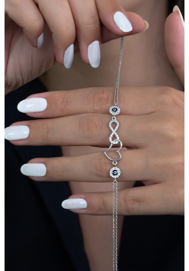 Kalbe Bağlı Sonsuzluk Kadın Gümüş Bileklik Wsb56