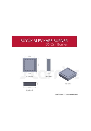 Copart 35 Cm Kare Büyük Alev Burner Bacasız Şömine