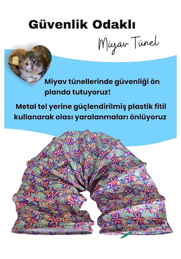 Miyav Çiçek Desenli Katlanabilir Uzun Kedi Tüneli 125 CM