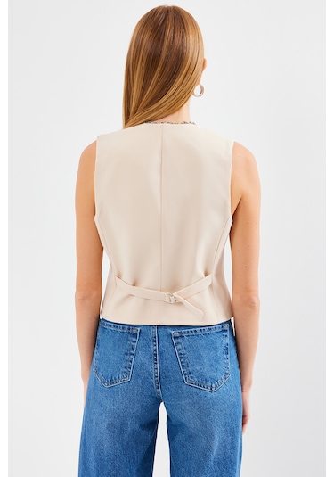 Bigdart 6796 Kısa Dokuma Yelek - Krem 001