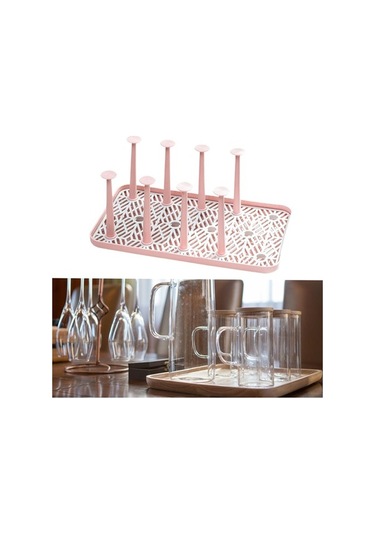 Trendooze 8 Çıkarılabilir Kancalı Pembe Bardak Kupası Düzenleyici Takımı Ev Dekorasyonu Pembe