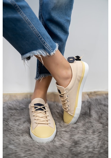 Kadın Erkek Keten Bej Sneaker Bej