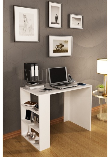 Bej Safir Meşe Çalışma Masası Beyaz