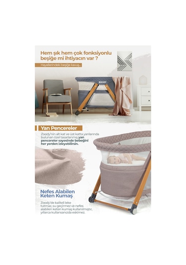 Kiwi Zoody 3 İn 1 Bebek Beşiği, Oyun Parkı Ve Park Yatak Ve Zoody Yatak Kw-2041