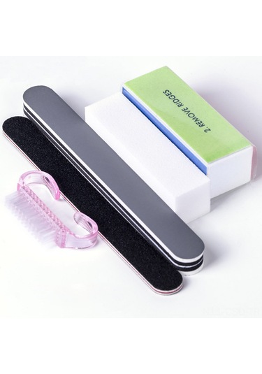 Samdoo 5'li Tırnak Aracı Seti: Çift Taraflı File, Tampon Blok, Sponge File, Fırça Ve Beyaz File İle Tırnak Polishing, Tasarım Ve Temizlik