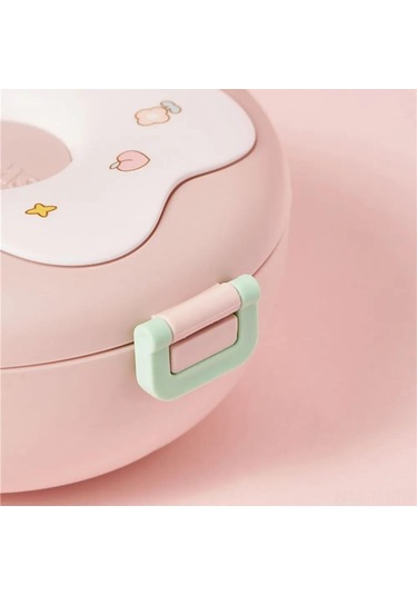 Folinda 3 Bölmeli Çocuk Mutfak Kutusu, Kaçırmazsız Kapaklı, Dayanıklı Plastik, Okul/piknik İçin, Tatlı Donut Desenli Mor