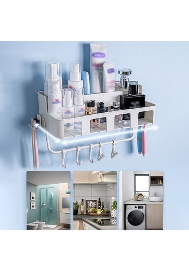 Ulzyvf Yapışkan Ve Tutucu Sepeti Şampuan Sabun Rayları Rafı Organizer Monte Kancalar İle Havlu Gerektirmeyen Fonksiyonlu Duvara Duş Depolama Delme Çok Çıkarılabilir Beyaz Banyo Banyo Askısı Jb Beyaz