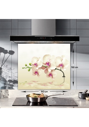 Decorita Krem Orkide | Cam Ocak Arkası Koruyucu | 52cm x 60cm