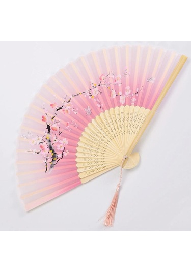 Jmsstore Ahşap Saplı Klasik Desenli Püsküllü Zarif Yelpaze Beden: No.4 Çok Renkli