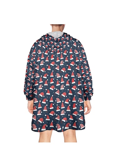 Noel Temalı Unisex Giyilebilir Battaniye Hoodie, Kalın Peluş, Kollar Ve Büyük Cep-a27 Bej