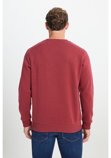 AC&Co / Altınyıldız Classics Erkek Bordo Standart Fit Normal Kesim İçi Polarlı Bisiklet Yaka Sweatshirt Bordo