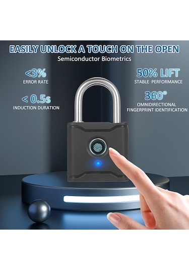 Hallow T1004d Akıllı Bt Parmak İzi Asma Kilit Şarj Edilebilir Siyah
