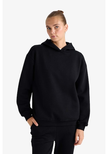 Defacto Relax Fit Kapüşonlu Basic Düz Kalın Sweatshirt D9935ax25wnbk81 Siyah