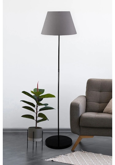 Tek Ayaklı Abajur Metal Siyah Lambader Antrasit Ml742