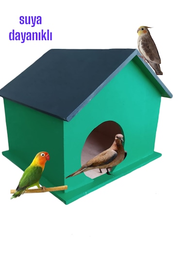 Ncy Ahşap Cennet Sultan Papağanı Kuş Yuvası Dış Mekan Suya Dayanıklı Yeşil