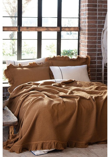 Ecocotton Dina Kahve Çift Kişilik %100 Organik Pamuk Pike/yatak Örtüsü Kahverengi