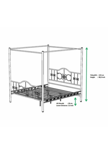 Reyo Pero Sultan Tek Kişilik Başlıklı Metal Beyaz Karyola Cibin