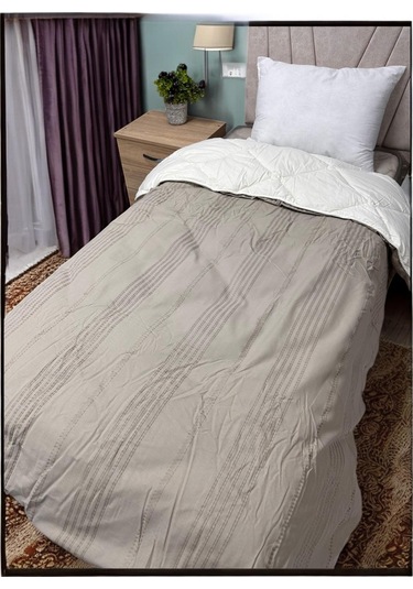 Clasy %100 Pamuk Ranforce Tek Kişilik Çift Taraflı Yorgan Arakis V3 Kahve Düz Desen