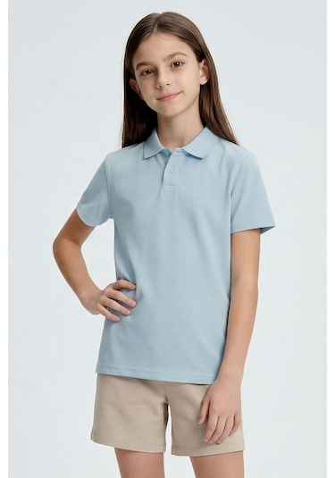 Tommy Life Açık Mavi Polo Yaka Standart Fit Basic Unisex T-shirt - 11330