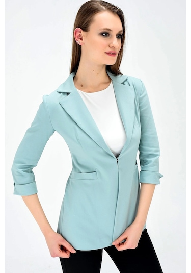 Kapri Truvakar Kol Süs Cepli Kopçalı Ofis Blazer Kumaş Ceket-mint Mint