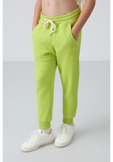 Tommy Life Lime Yeşil Pamuklu İçi Tüylü Yumuşak Dokulu Standart Fit Nakışlı Kız Çocuk Eşofman Takım - 75148 Yeşil