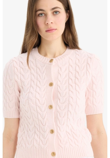 DeFacto Regular Fit Bisiklet Yaka Triko Kısa Kollu Hırka E6882AX25SMPN645 Pembe