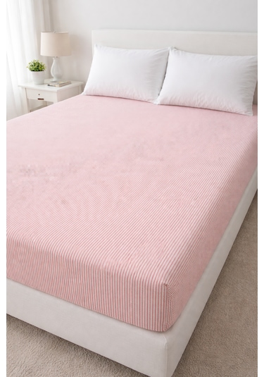 %100 Pamuklu Tek Kişilik Çarşaf--çizgili-tek-kiş. Pembe