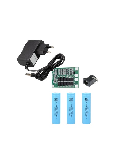 3 Adet Aspilsan Li-ion Pil, 3s 40a Bms, 12.6 Volt 2 Amper Adaptör Ve 5,5x2,5 Dişi Soket