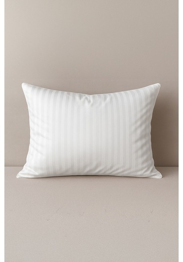 Beyaz Çizgili Pamuk Saten Yastık Kılıfı Beyaz