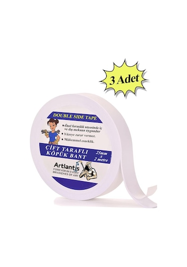 Çift Taraflı Bant Köpük Bant 25mm x 2mt 3 Adet Çerçeve Tablo Halı Yapıştırma Bandı İç Ve Dış Mekan Süper Güçlü Köpük Bant