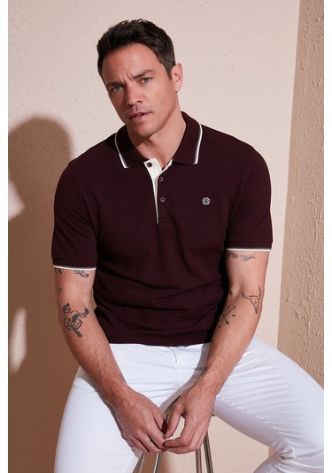 Buratti % 100 Pamuk Düğmeli Regular Fit Erkek Polo Yaka T Shirt 5902118 Vişne-Beyaz Buratti % 100 Pamuk Düğmeli Regular Fit Erkek Polo Yaka T Shirt 5902118 Vişne-Beyaz
