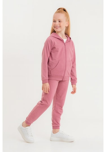 Ahengim Kız - Erkek Çocuk Basic Fermuarlı Okul Eşofman Takımı Ak0785 Pembe