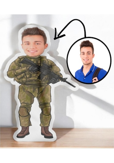 Kişiye Özel Asker Tasarımlı Şekilli Yastık Çok Renkli