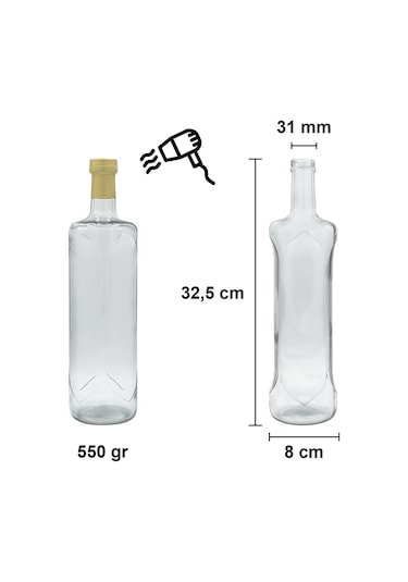 Afracam Piramit Şeffaf 1000 ml Cam Şişe Kapak Kapüşon 6 Adet