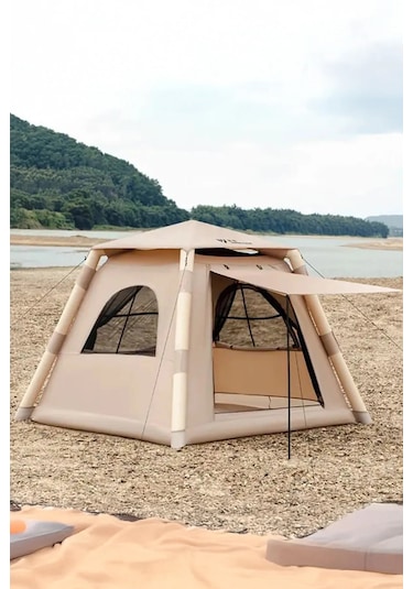 Onetick 4 Kişilik 4 Mevsim Şişme Çadır 220 X 220 Pompalı Set Bej
