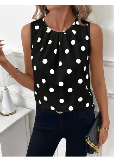 Kadın Askılı Yakası Büzgülü Puantiyeli Atlas Bluz Karışık