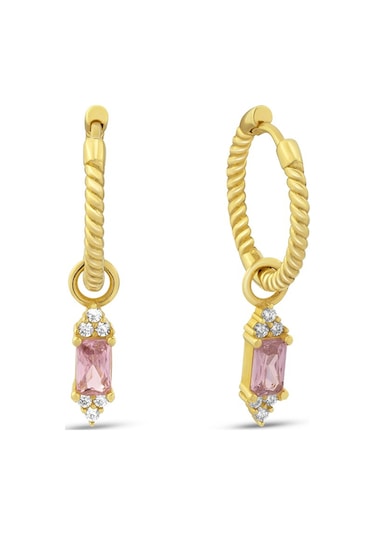 Pembe Taşlı Altın Küpe