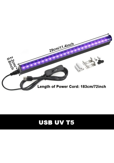 Fastbuy Güçlü Usb Uv Siyah Işık Şeridi T8 - 24 Led Floresan - Parlaklık Ayarlanabilir - Ahşap Aydınlatma Ahşap