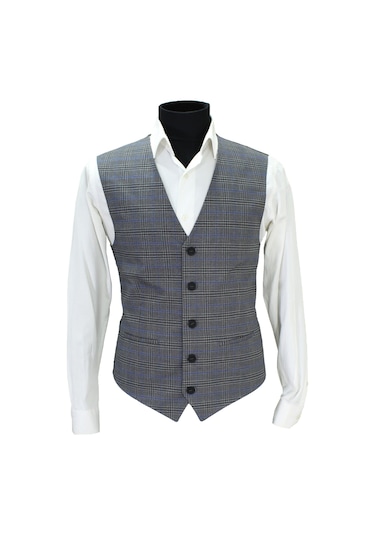 Mentor Regalo Erkek Yelek V Yaka Gri Ekose 50637