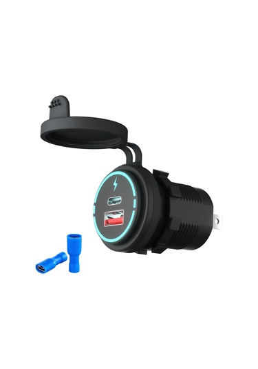 Springsun Yeni Qc3.0 Usb A+c Tip Şarj Cihazı, Mavi Uçlu, Su Geçirmez, 12v-24v Çift Çıkışlı