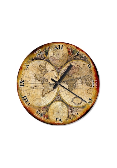 Eski Zeminde Küreler Dünya Hatritası Duvar Saati Çok Renkli