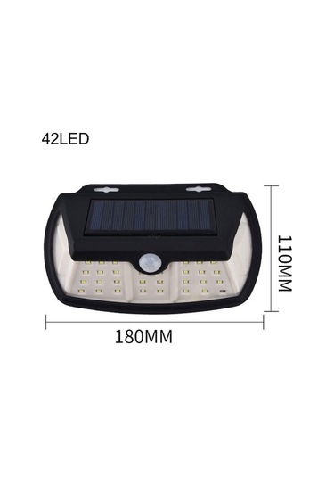 Moly Güneş Enerjili Duvar Lambası, İnsan Algılama, 3 Mod, 8-10m Mesafe, Ip44 Su Geçirmez, 42 Led Siyah Siyah