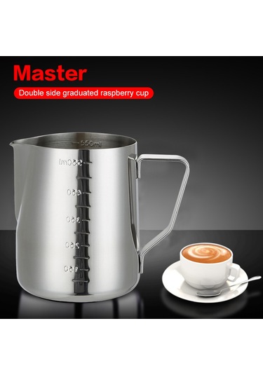 Kangvka Stainless Steel 600cc Süt Köpürtme Kavanozu Ölçü Çizgili Ordek Ağızlı Isı İletken Kaliteli Gümüş