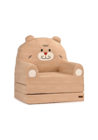 Portatif Katlanabilir Sevimli Çocuk Koltuğu - 3 Katlı Çocuk Yatak Koltuk - Taşınabilir Bebek Koltuğu Kahverengi